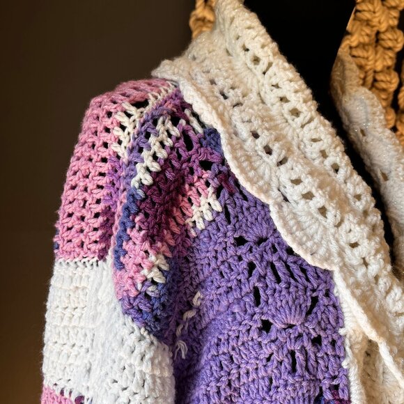Crochet Granny Core Hand Knit Cardigan Sweater Purple M/L Cottage Fairy Girly - Picture 6 of 11